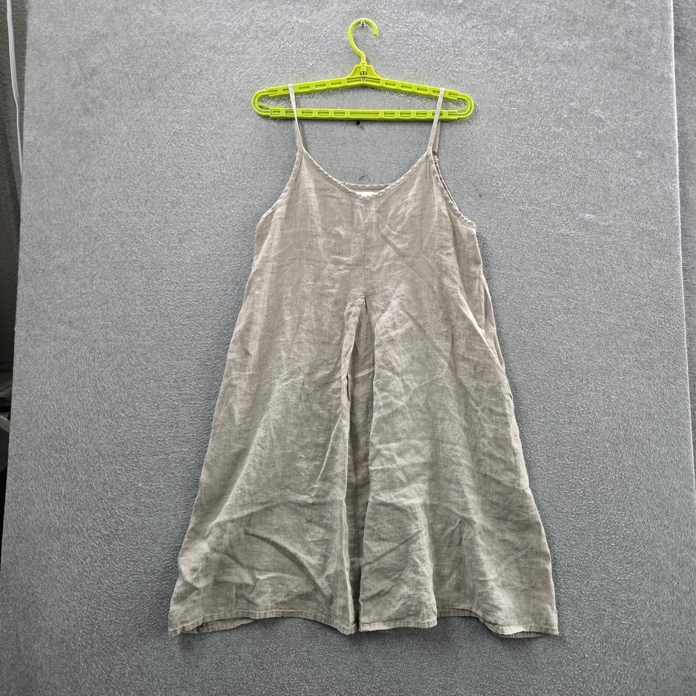 FLAX Women Tank Top S Beige Linen Lagenlook Scoop Neck Pullover Sleeveless